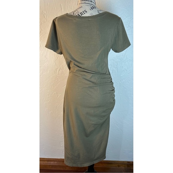 Michael Stars Olive Green Crewneck Fitted Cinched Short Sleeve Dress, Medium - Picture 6 of 9